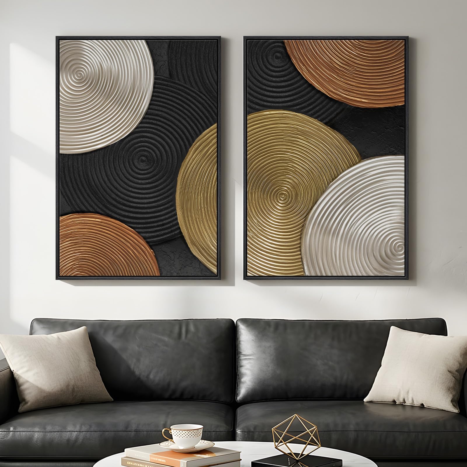 Framed Sage Green Abstract Wall Art for Living Room, Large Set of 2 Abstract Landscape Canvas Artwork for Walls, Minimalist Painting Print for Bedroom Dining Room Office Hallway Wall Decor, 24x36 Inch