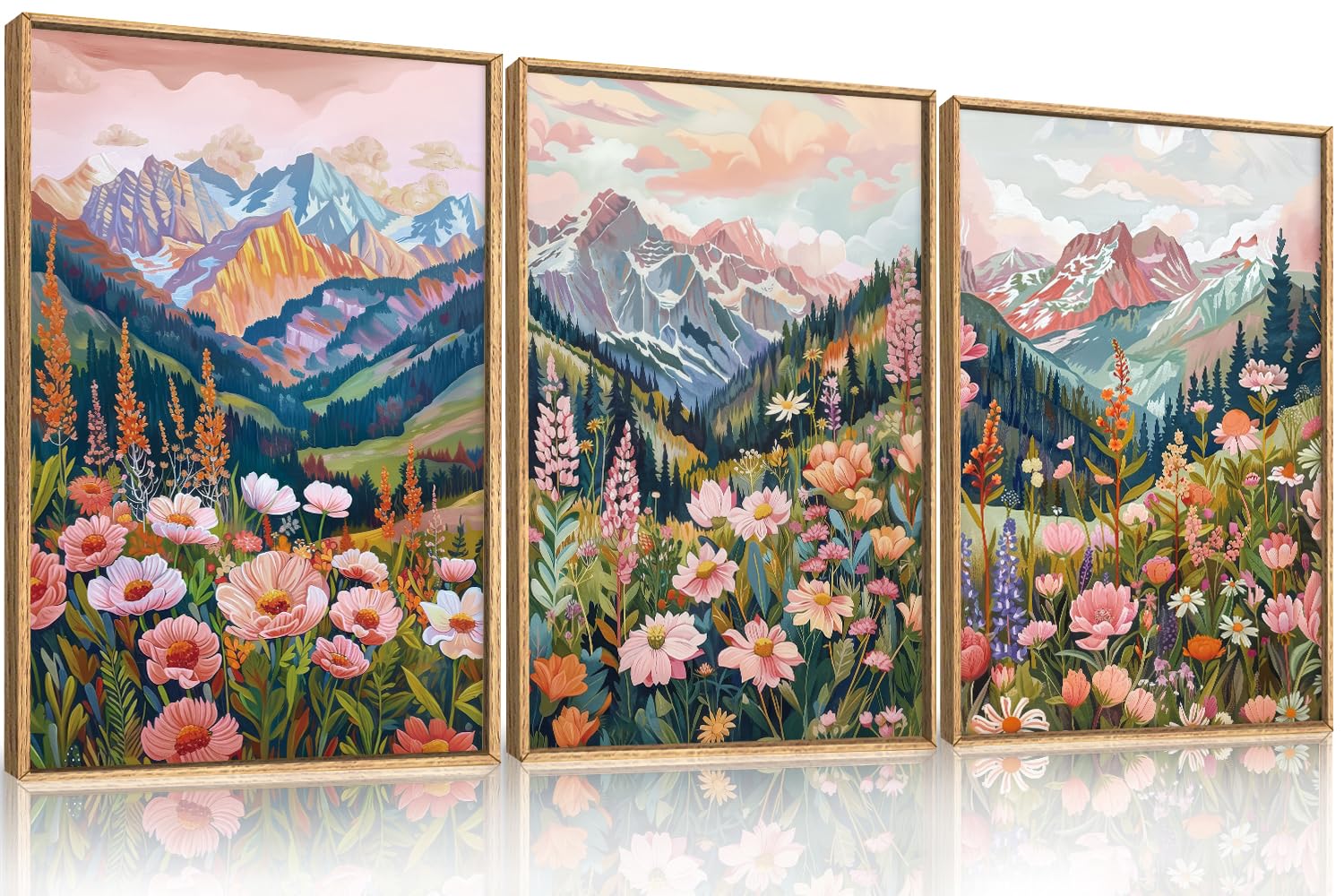 Abstract Natural Landscape Framed Canvas Wall Art Set, Watercolor Tan Green Beige Wall Decor, Minimalist Neutral Modern Scenery Artwork for Living Room, Bedroom,Farmhouse- 40"x20"x1