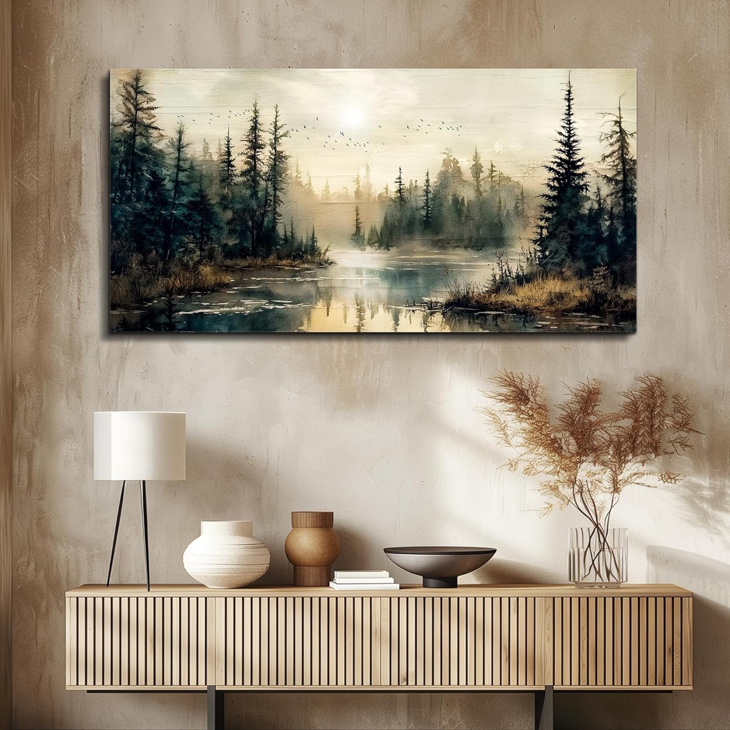 FUHAIHUA Canvas Wall Art For Living Room Large Wall Decor For Bedroom Modern Office Wall Decorations Forest River Landscape Paintings Farmhouse Pictures Artwork Room Aesthetic Home Decor 20x40 In