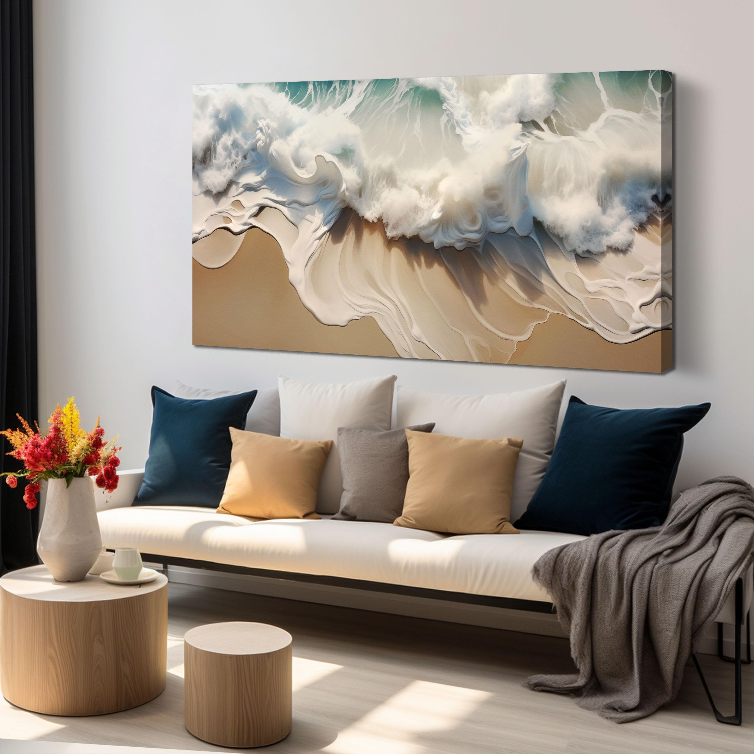 Ocean Scenic Canvas Wall Art, Blue Seascape Wall-Decor Picture , Ocean Scenery Canvas Decoration, Coastal Landscape Print Decorative Artwork for Home living Room Bedroom and Office, Size 40x20 Inches