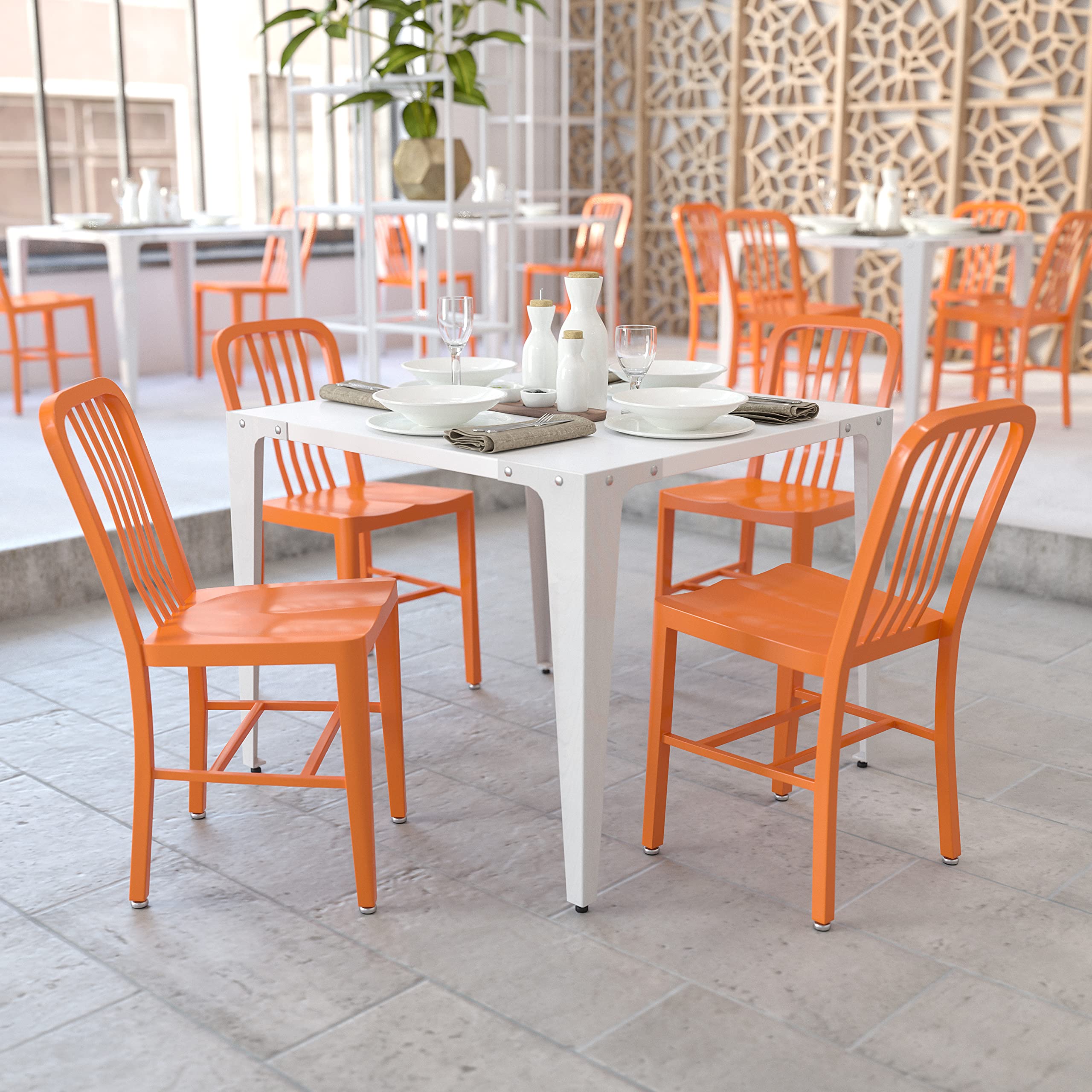Flash Furniture Gael Indoor/Outdoor Modern Metal Dining Chairs, Commercial-Grade Galvanized Steel Restaurant Chairs, Set of 2, Silver
