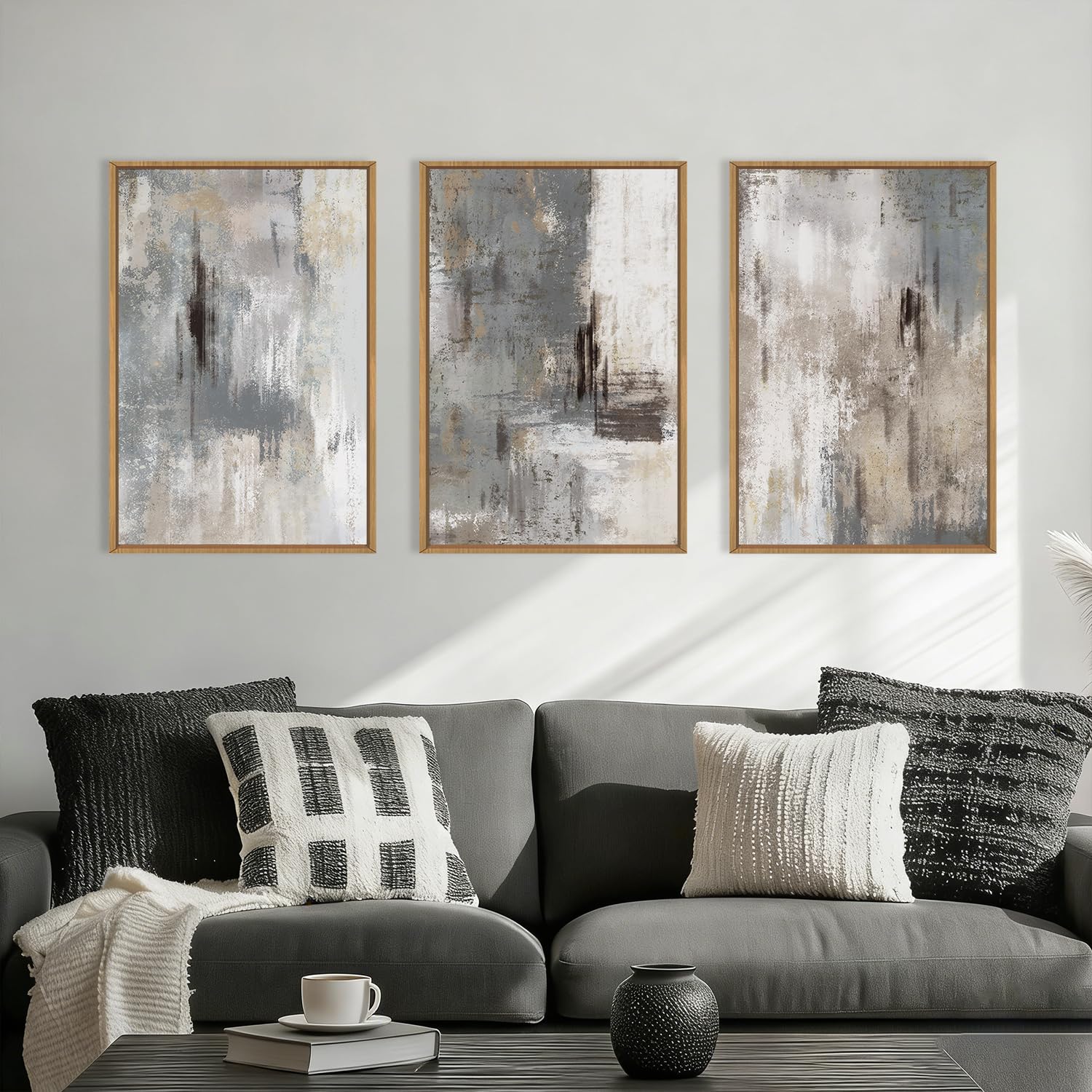 Abstract Natural Landscape Framed Canvas Wall Art Set, Watercolor Tan Green Beige Wall Decor, Minimalist Neutral Modern Scenery Artwork for Living Room, Bedroom,Farmhouse- 40"x20"x1