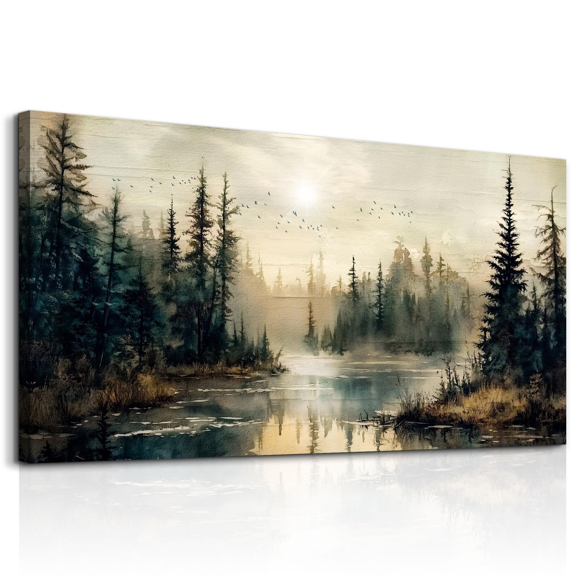 FUHAIHUA Canvas Wall Art For Living Room Large Wall Decor For Bedroom Modern Office Wall Decorations Forest River Landscape Paintings Farmhouse Pictures Artwork Room Aesthetic Home Decor 20x40 In
