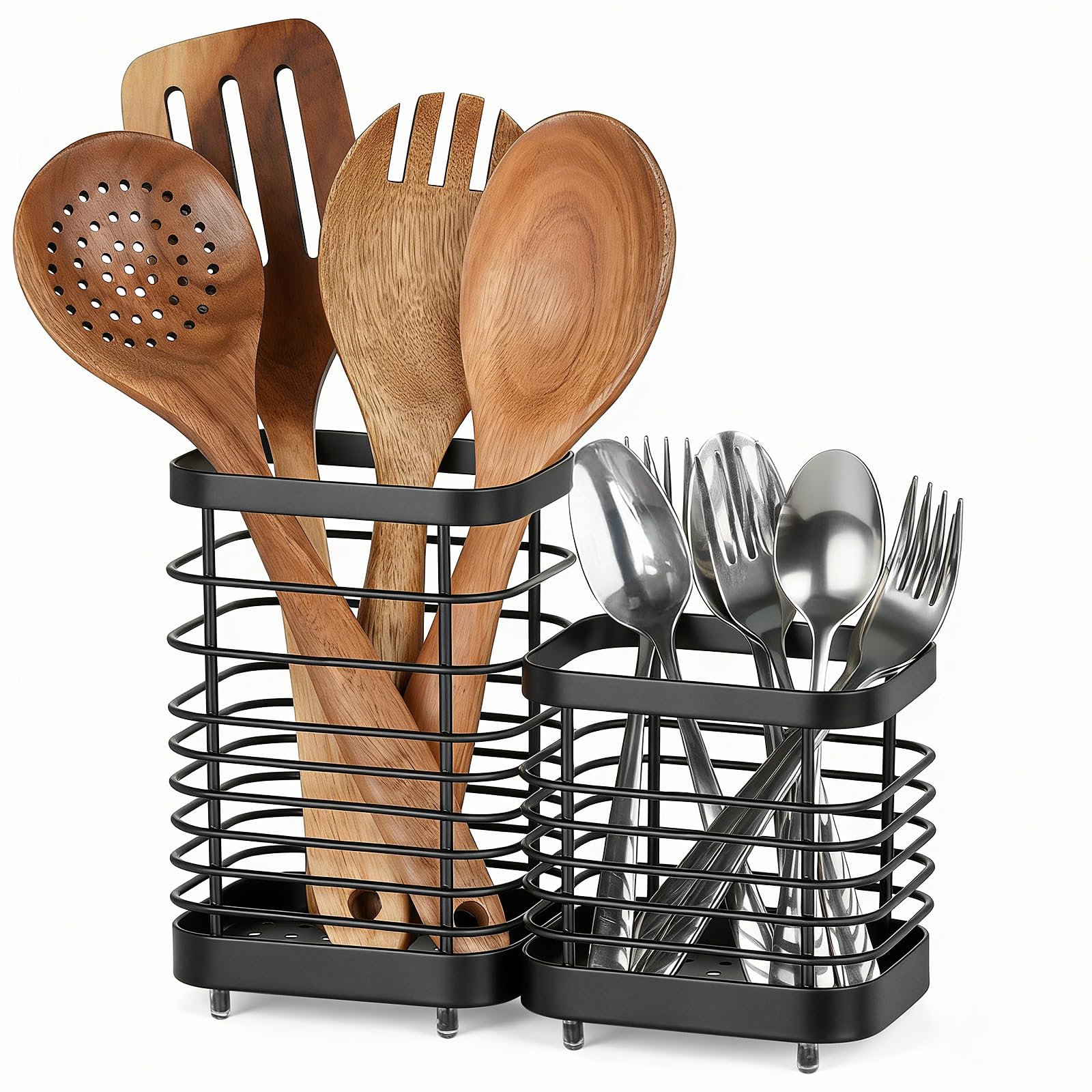 Utensil Holder, Stainless Steel Utensil Drying Rack for Kitchen Counter, Silverware Cutlery Flatware Holder Forks, Knives, Spoons, Chopsticks Organizer (Silver)