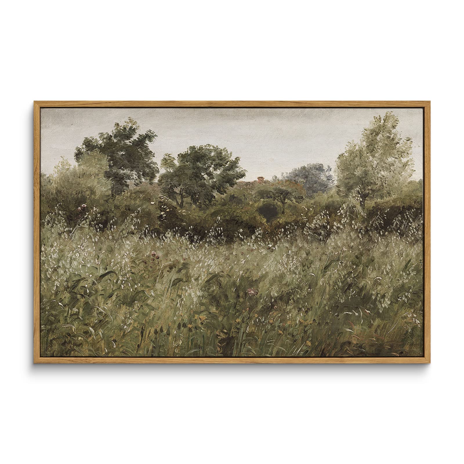 InSimSea Framed Canvas Wall Art Vintage Decor, Landscape Wall Art, Meadow with Flowers Art, Modern Farmhouse Decor, Cottagecore Bedroom Bathroom Office Decorations, 24"x36"