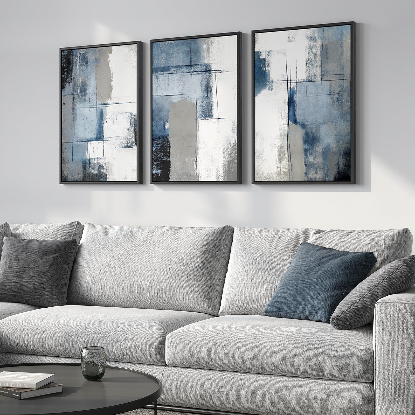Large Framed Sage Green Abstract Landscape Wall Art for Living Room, 3 Piece Modern Canvas Prints Paintings Artwork for Walls, Nature Rustic Pictures Wall Decor for Bedroom Farmhouse Office 24x36 In