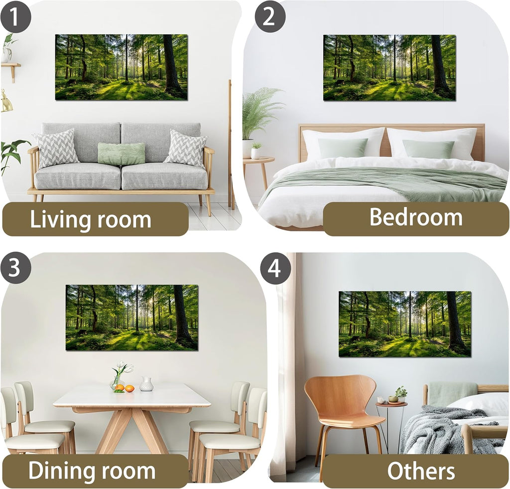 Tarfupth Large Forest Wall Art for Living Room Green Woodland Landscape with Sunlight Modern Nature Wall Decor for Bedroom Office Home Decor 20"x40"