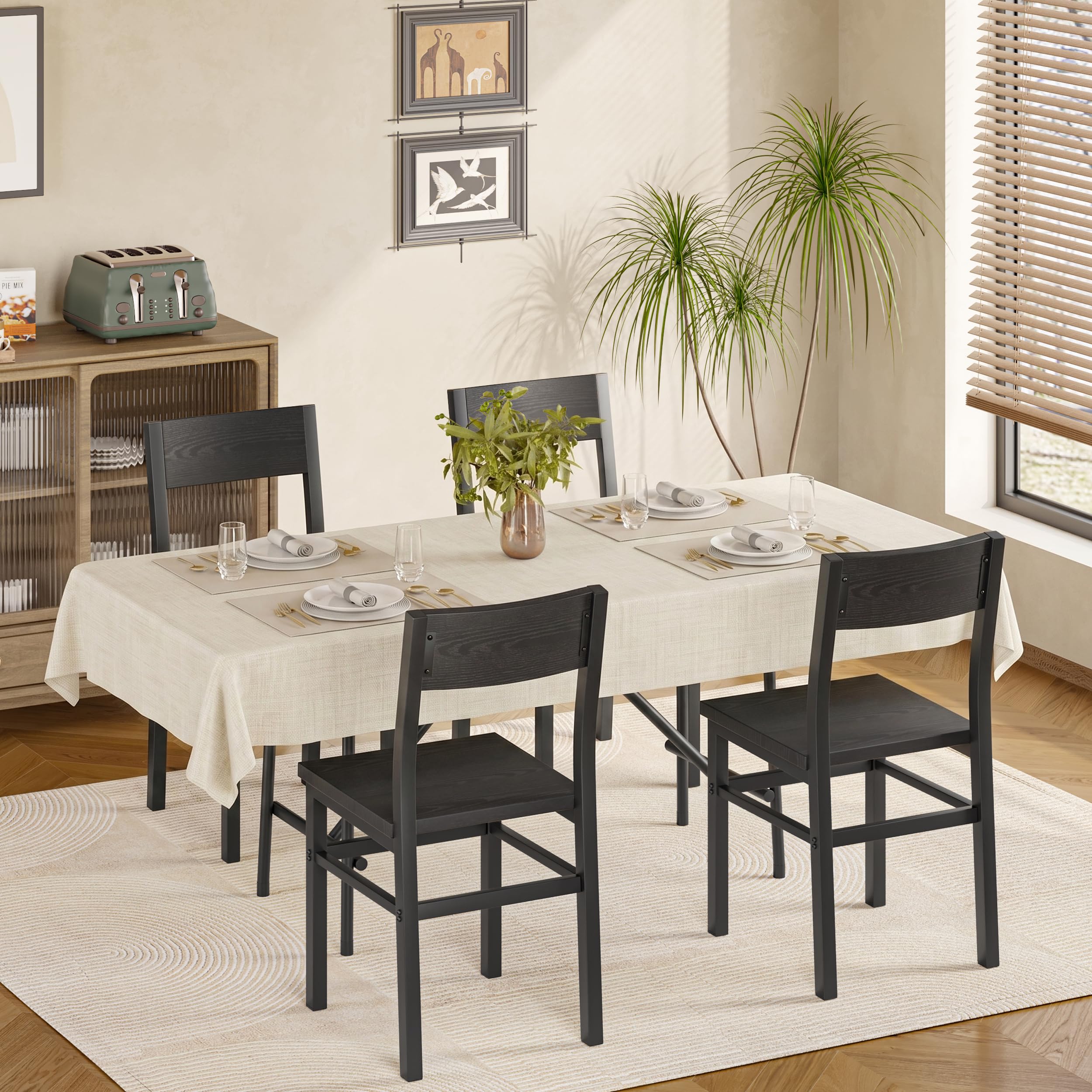 MECHYIN Dining Chairs Set of 4, Rustic Wood Dining Room Chairs with Thickened and Strengthened Metal Steel Frame & Slat Back, Modern Farmhouse Chair for Kitchen, Dining Room (4, Nut-Brown)