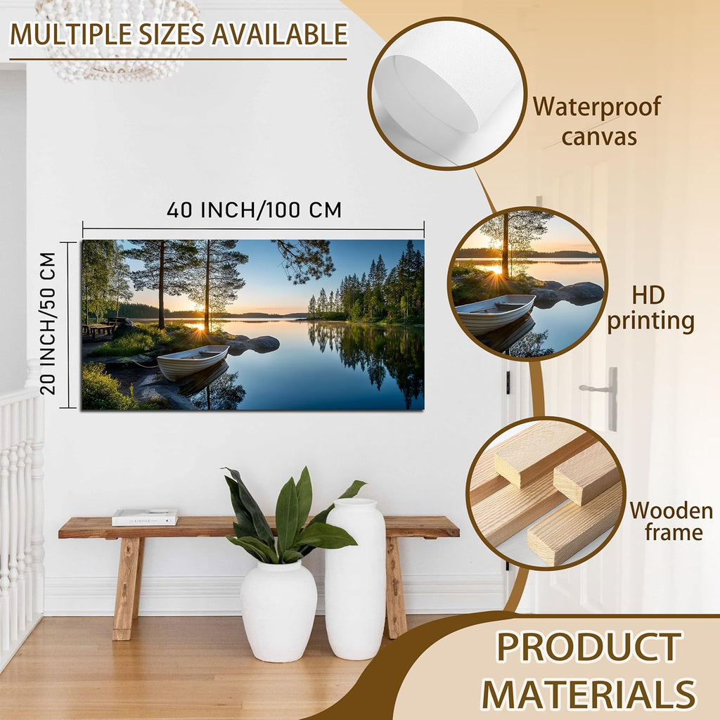 SSNEEKNDG Large Green Landscape Canvas Wall Art for Living Room Forest Lake Sunset Canvas Prints Nature Scenery Artwork for Bedroom Office Home Decor Ready to Hang 20x40 Inch
