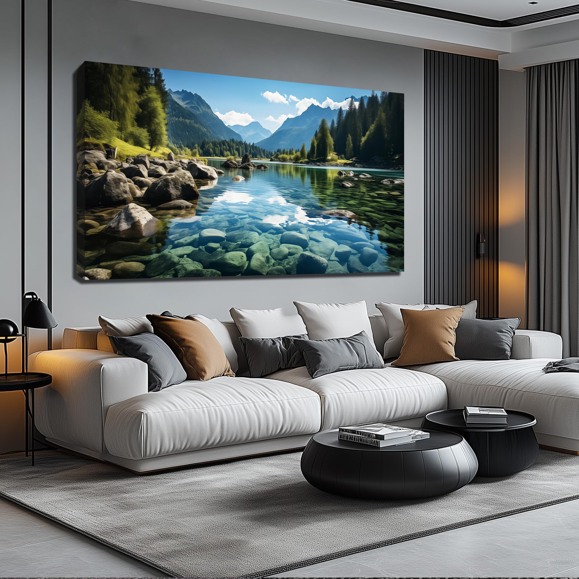 GUGIKA Landscape Wall Art for Living Room, Mountain and Lake Wall-Decor for Bedroom, Natural Scenery Canvas Prints Pictures for Hallway Office, Size 40 x 20 Inches