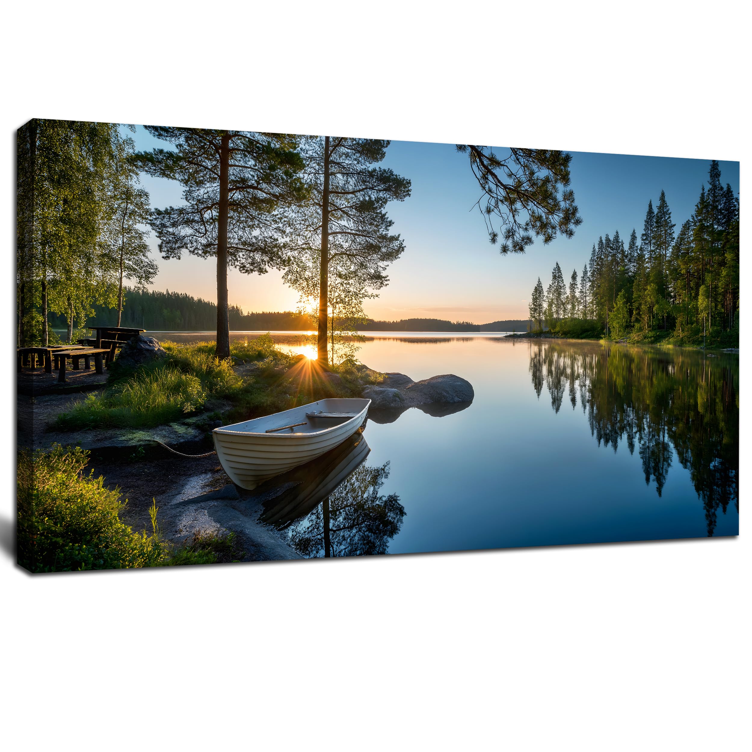 SSNEEKNDG Large Green Landscape Canvas Wall Art for Living Room Forest Lake Sunset Canvas Prints Nature Scenery Artwork for Bedroom Office Home Decor Ready to Hang 20x40 Inch