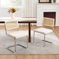 Zesthouse Natural Rattan Dining Chairs Set of 2, Olive Green Modern Kitchen Chairs with Solid Wood Back & Chrome Base, Mid Century Breuer Design Inspired, Upholstered Velvet Fabric