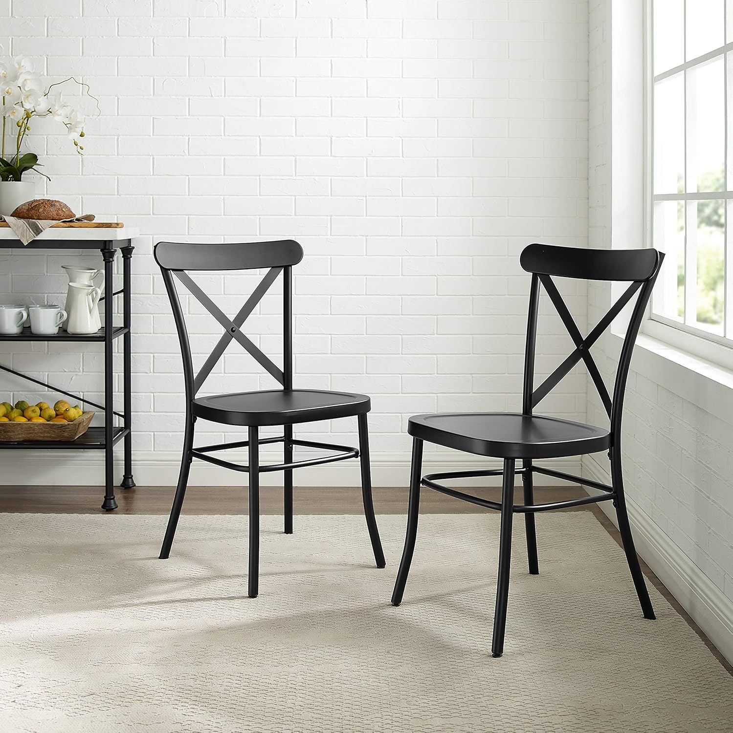 Crosley Furniture Camille Metal X Back Café Dining Chairs Set of 2, Matte Black