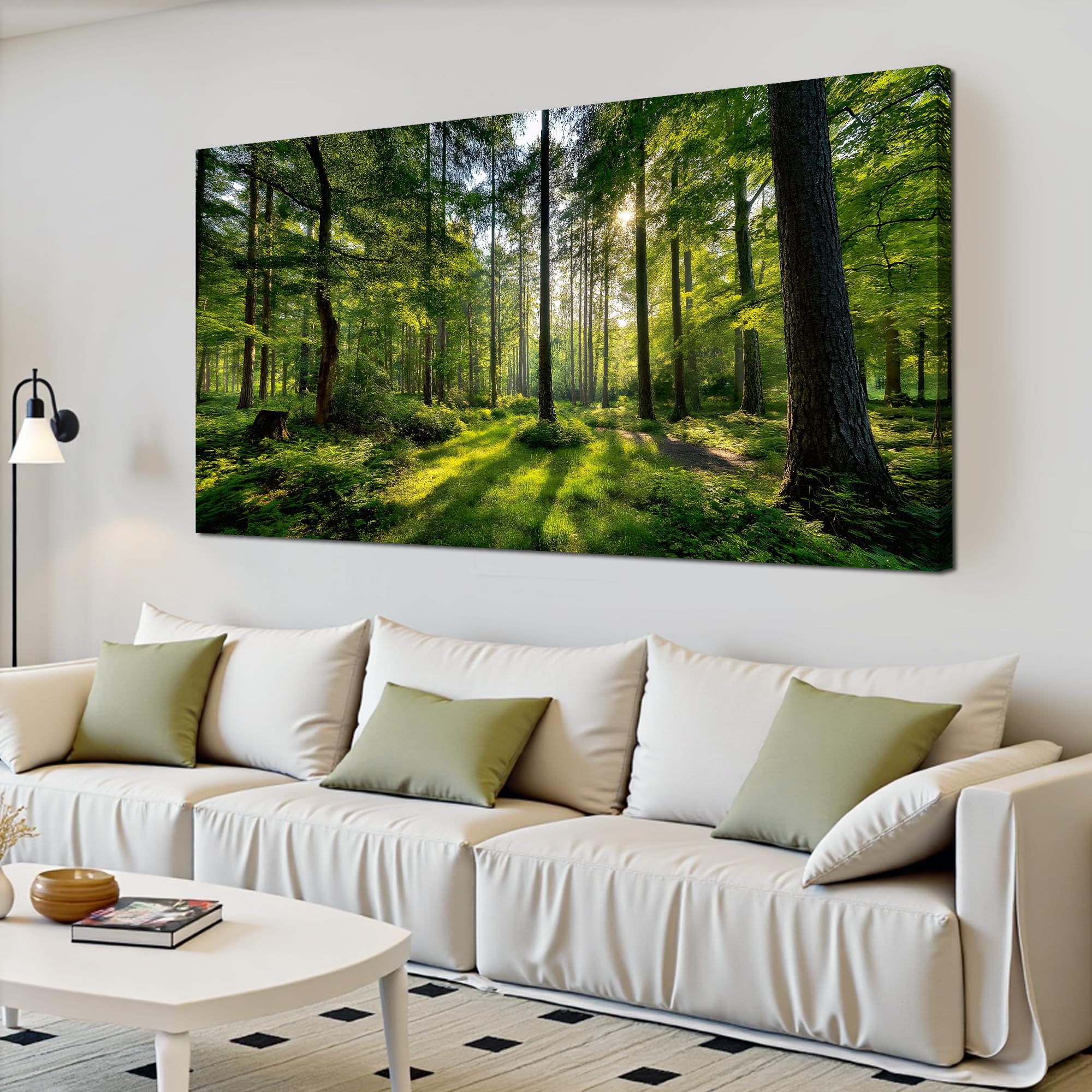 Tarfupth Large Forest Wall Art for Living Room Green Woodland Landscape with Sunlight Modern Nature Wall Decor for Bedroom Office Home Decor 20"x40"