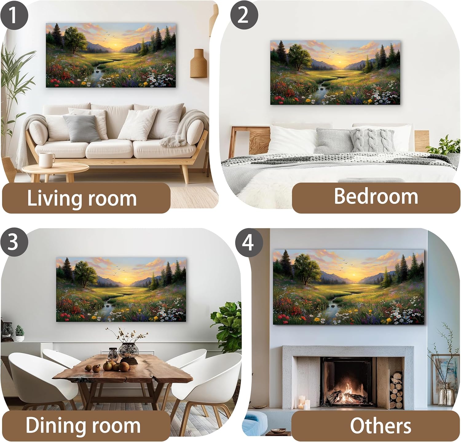 Tarfupth Large Green Landscape Canvas Wall Art for Living Room Sunset Mountain Wildflowers Canvas Prints Nature Scenery Artwork for Bedroom Office Home Decor 20"x40"