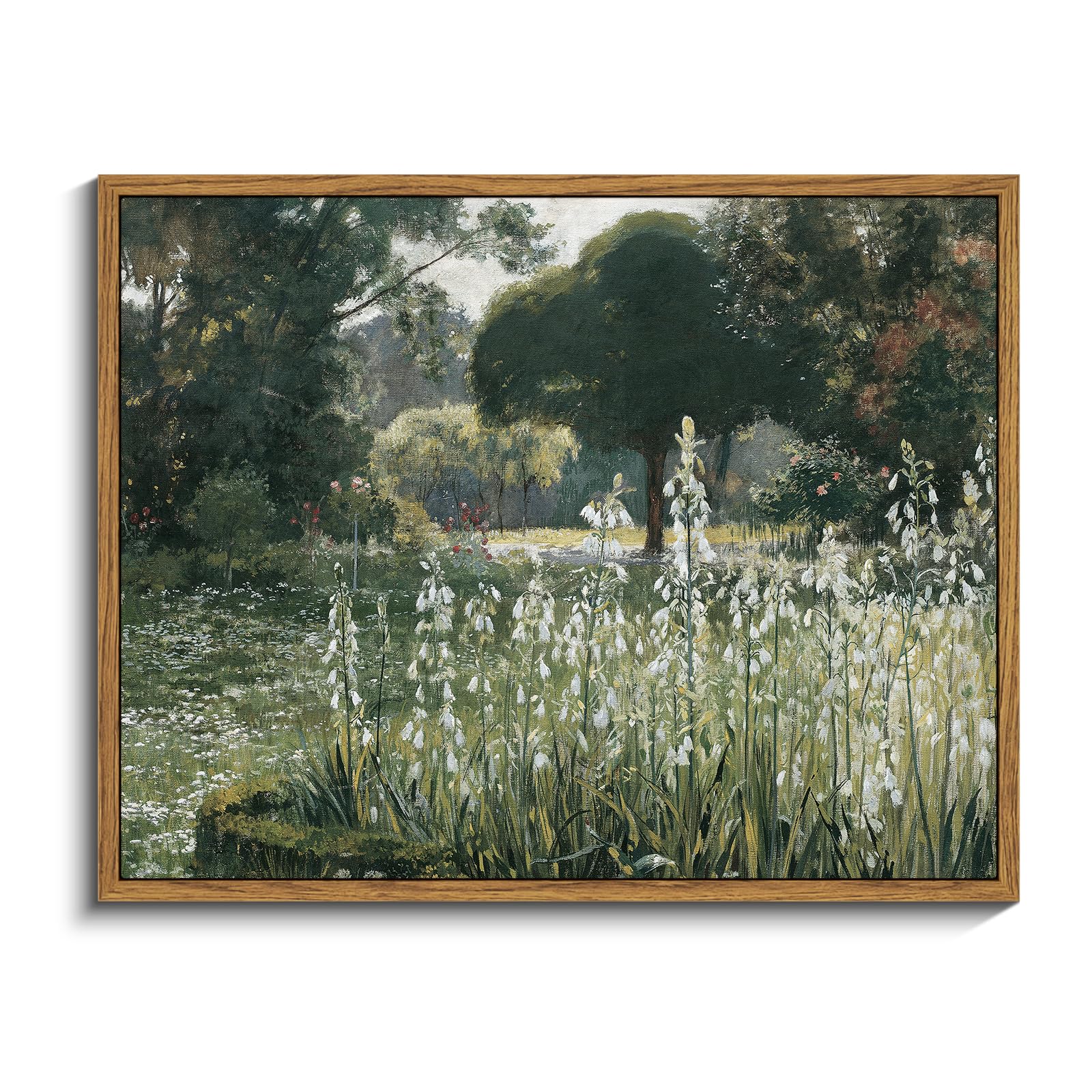 InSimSea Framed Canvas Wall Art Vintage Decor, Landscape Wall Art, Meadow with Flowers Art, Modern Farmhouse Decor, Cottagecore Bedroom Bathroom Office Decorations, 24"x36"