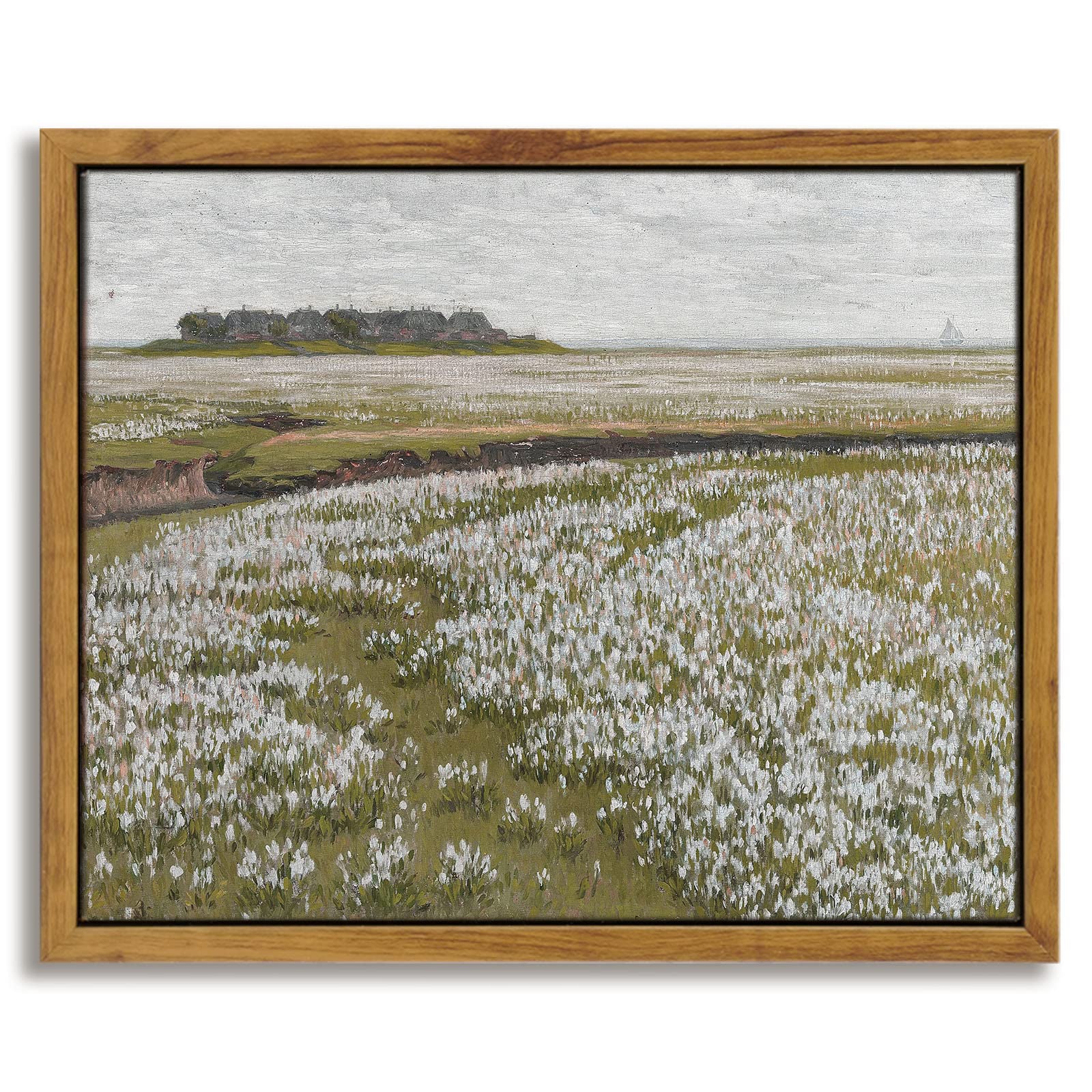 InSimSea Framed Canvas Wall Art Vintage Decor, Landscape Wall Art, Meadow with Flowers Art, Modern Farmhouse Decor, Cottagecore Bedroom Bathroom Office Decorations, 24"x36"